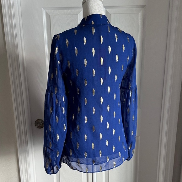 Lilly Pulitzer Royal Blue Blouse with Gold Leaf Pattern - Picture 7 of 16